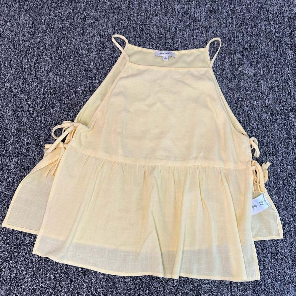 Francesca's Tank Top Size L Yellow Linen Blend Side Tie Peplum